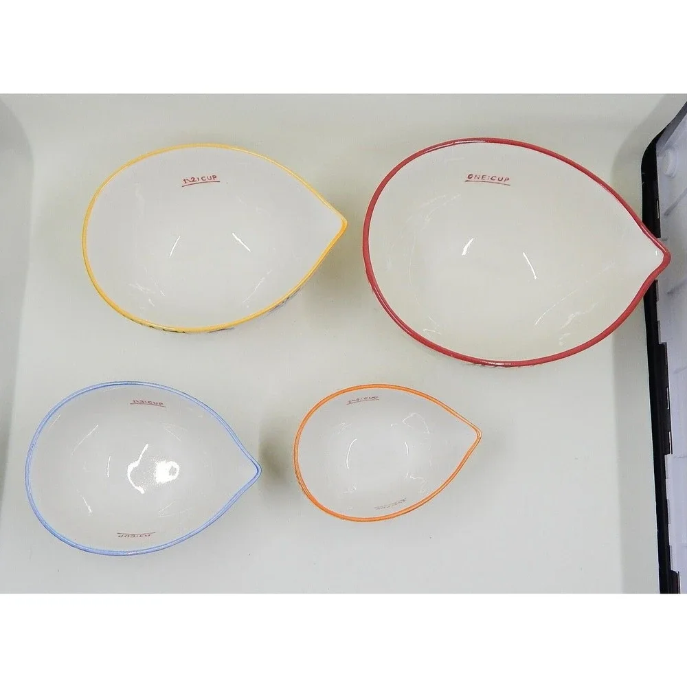 Pier 1 Imports Floral Hand Painted Stoneware Measuring Cups Set of 4